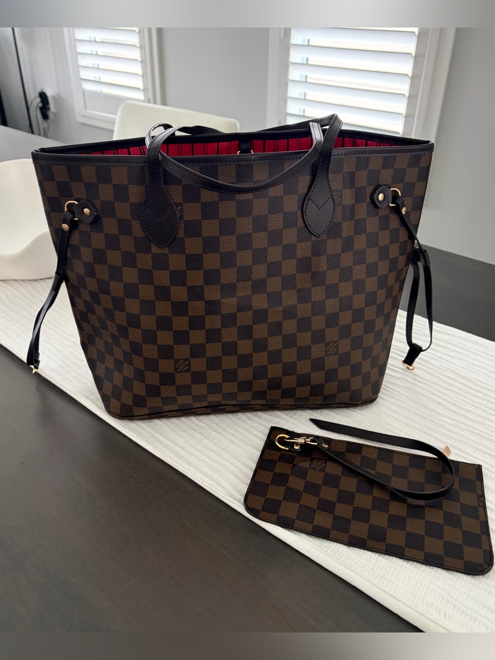 Designer inspired Checkered Tote Bag with matching Wristlet